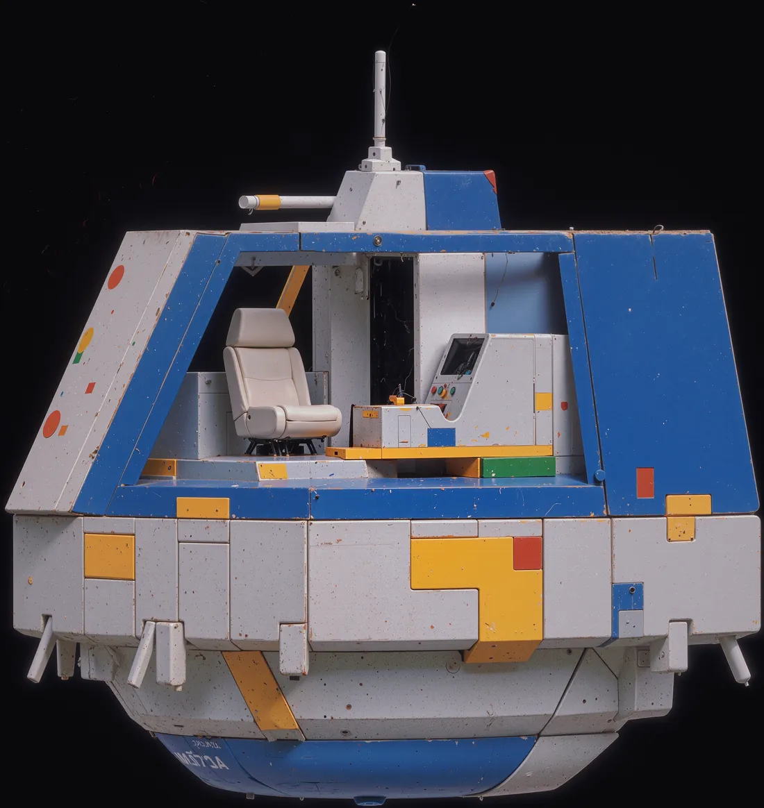 Obra de Boldtron: nave espacial modular blanca y azul